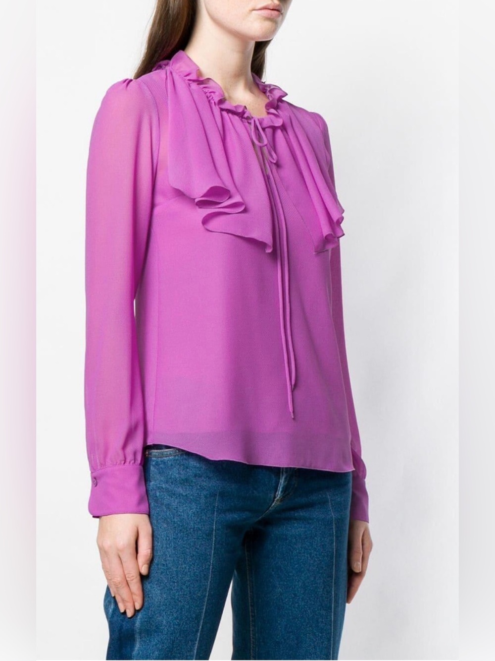 See by Chloé Purple Georgette Ruffle Tie-Neck Blouse- Fits S/M- MSRP $350